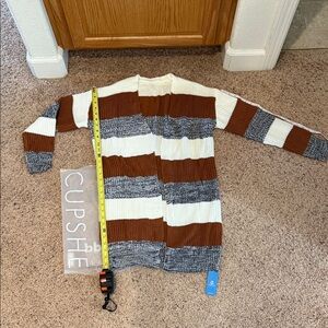 Cupshe Brown, Gray, and Cream Striped Cardigan